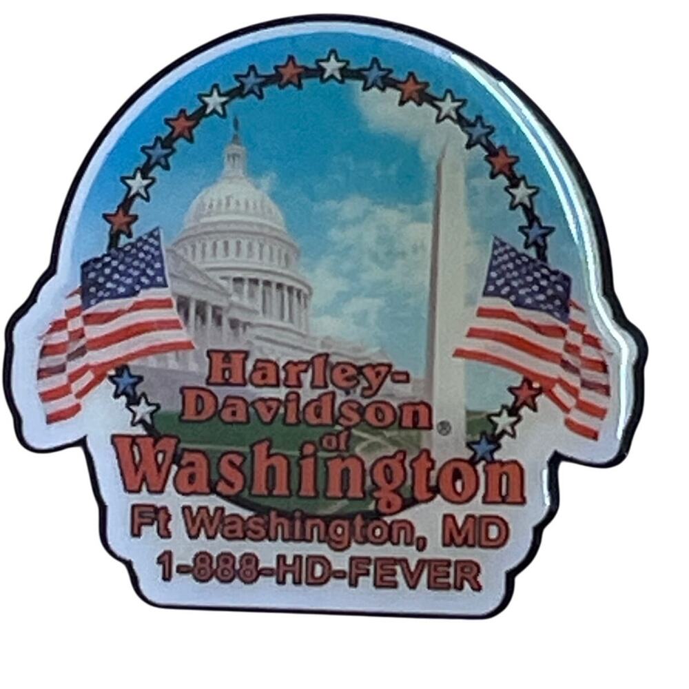 Harley Davidson of Washington Motorcycle White House Jacket Pin EUC Silver